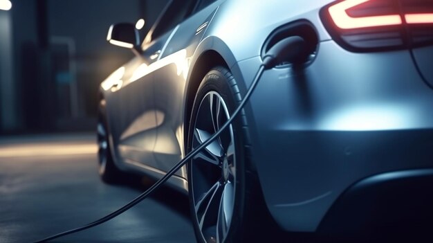 Os automóveis utilizam energia elétrica para carregar no cabo de tomada de energia entre o automóvel EV e o suporte da tomada de energia