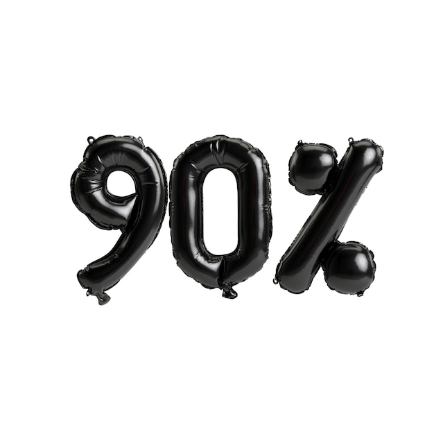 Os balões pretos da ilustração 3d dão forma 90 isolados no fundo branco