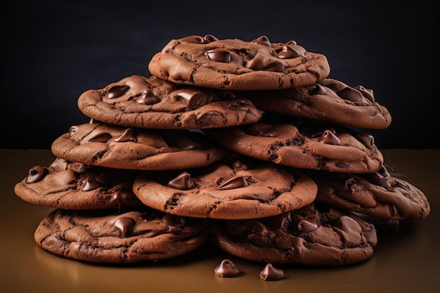 Os biscoitos de chocolate estão esmagadoramente presentes em um fundo bege simples