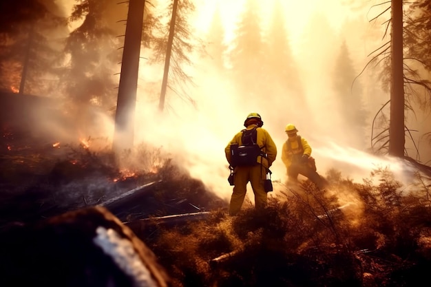 Os bombeiros estão a extinguir um incêndio florestal Os incêndios florestais são um problema das alterações climáticas e do aquecimento global Generative ai