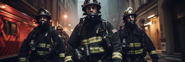 Os bombeiros são vistos no local de um incêndio.