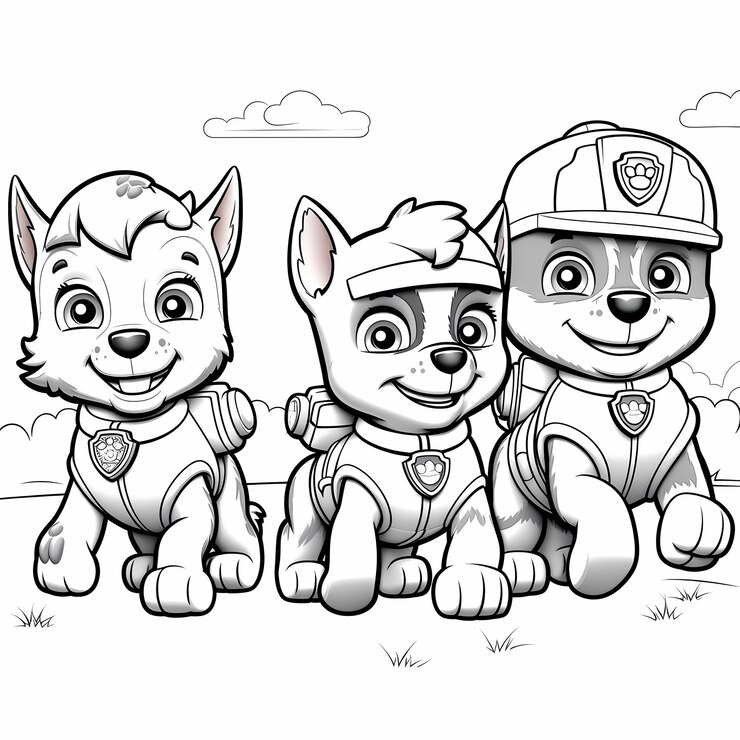 Foto os cães da série de tv paw patrol jogam futebol em um grande campo