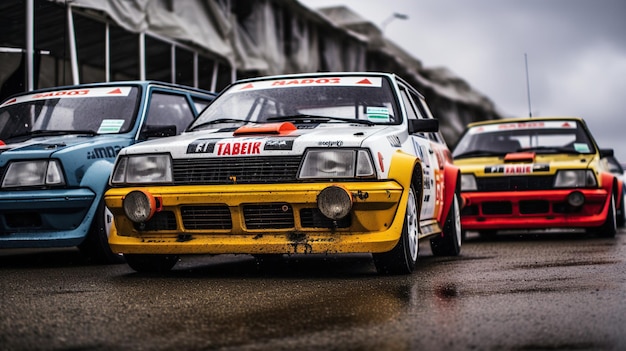 Foto os carros de rali estão a correr no circuito.