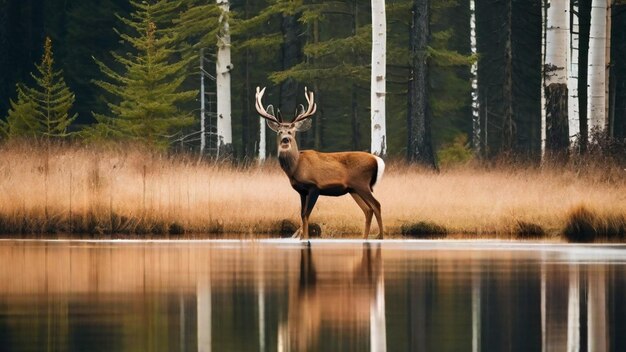 Os cervos cativantes em seu habitat natural