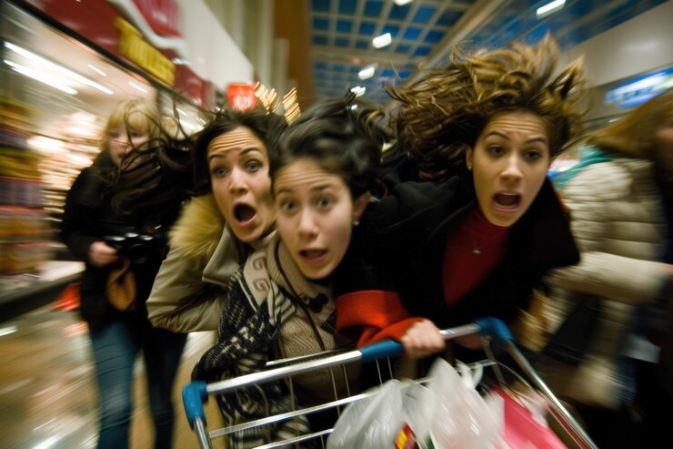 Foto os compradores se apressam para o último minuto do natal apresenta o consumismo impulsionado pelo frenesi