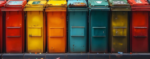 Os contentores de resíduos urbanos coloridos incentivam a reciclagem e a gestão responsável dos resíduos na cidade.