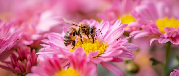 Os crisantemos cor-de-rosa com um centro amarelo