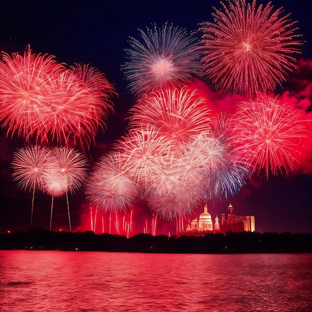 Os deslumbrantes fogos de artifício do Dia da Independência acendem o céu com fascinantes explosões de vermelho, branco e azul