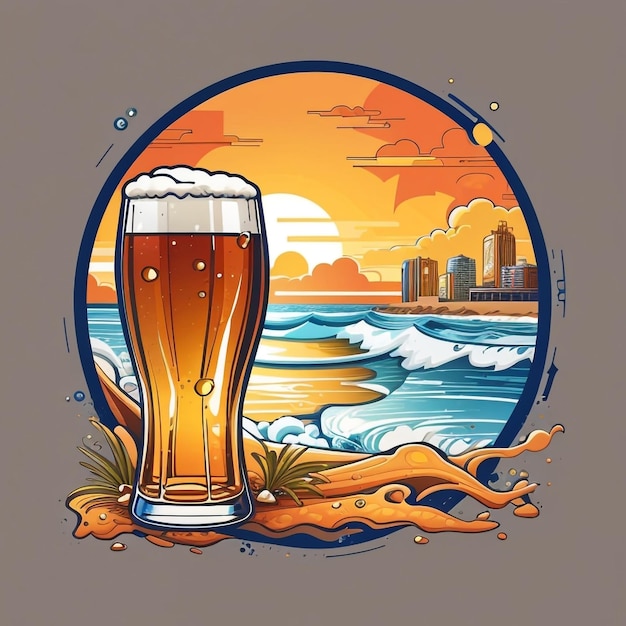 Os detalhes do copo de cerveja perderam-se na praia.