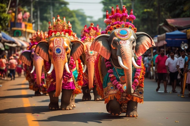 os elefantes são a principal atração do desfile.