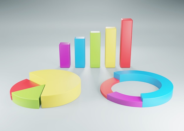 Os elementos de dados de negócios barra diagramas e gráficos de gráfico de pizza. renderização 3d