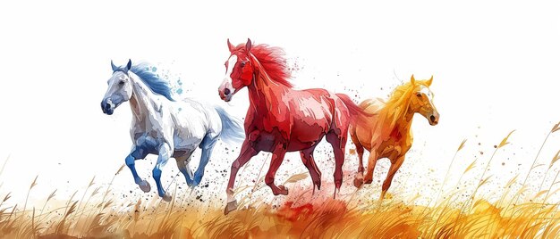 Os elementos são pintura de aquarela abstrata folhas de sanlian elemento de ouro paisagem animais plantas flores cavalos geometria penas três figuras