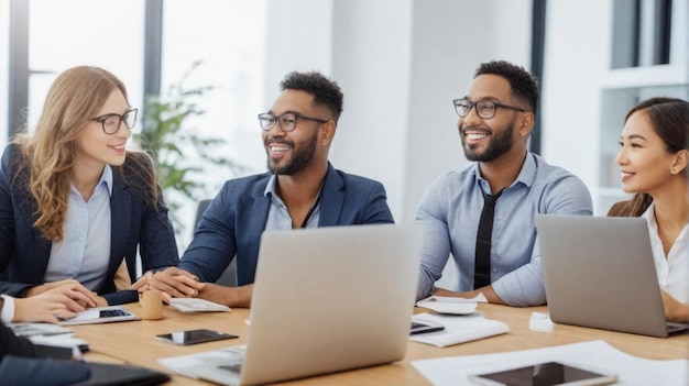 Foto os empregados estão a trabalhar numa mesa.