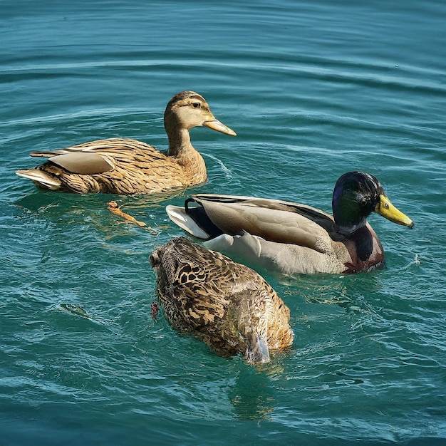 Os espectadores admirados observam o pato na água subir