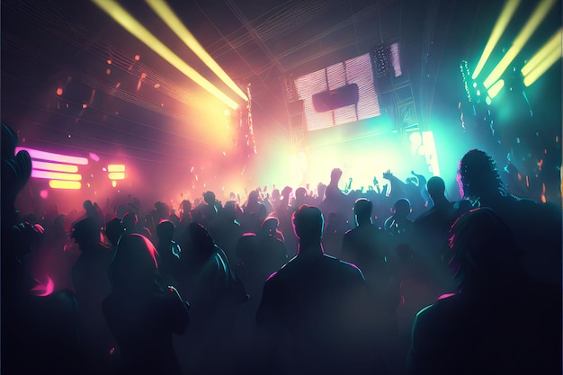 Os festeiros desfrutam de um show dançando em uma festa de boate Criado com a tecnologia Generative AI