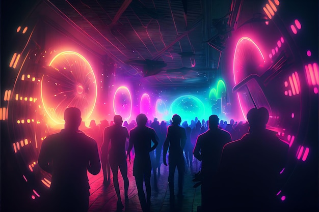 Os festeiros desfrutam de um show dançando em uma festa de boate Criado com a tecnologia Generative AI