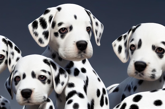 Os filhotes de cachorro dálmata 3d rendem a ilustração raster