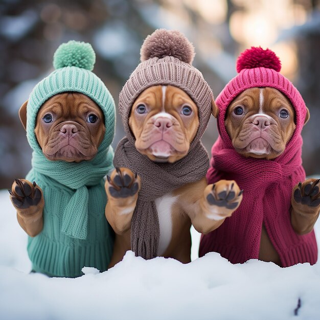 Foto os filhotes estão posando para uma sessão de fotos no inverno