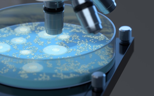Foto os germes na placa de petri renderização em 3d