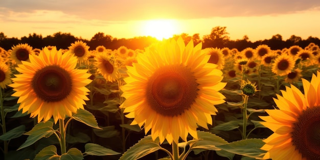 Os girassóis florescem num campo