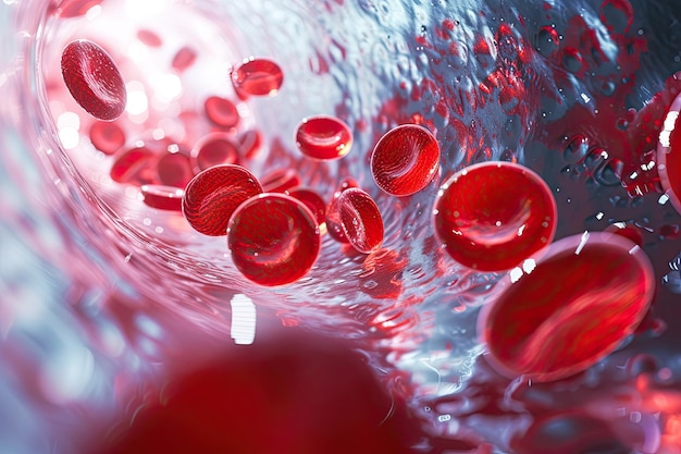os glóbulos vermelhos se movem através de um vaso sanguíneo