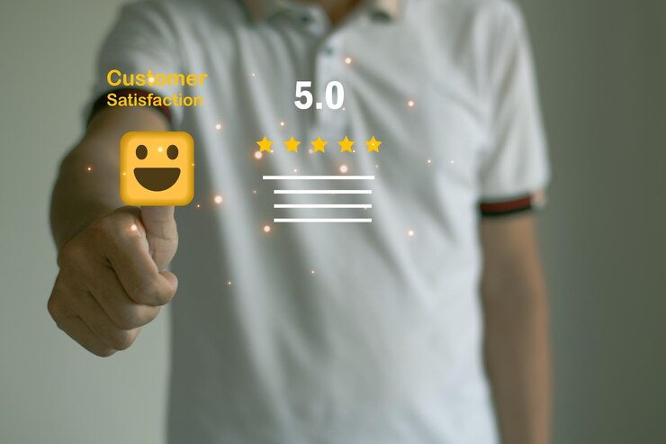 Foto os homens estão avaliando a satisfação com o serviço através do aplicativo