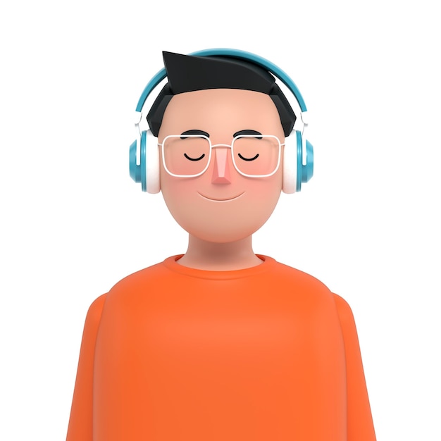 Os homens estão ouvindo música com fones de ouvido confortavelmente e felizmente 3D Render