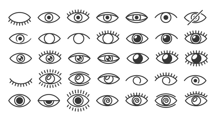 Foto os ícones de olhos vetoriais monocromáticos apresentam uma gama de estilos de minimalista a intrincado