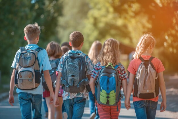 Foto os jovens caminham felizes em direção à escola, trocando impressões e preparando-se para as aulas.