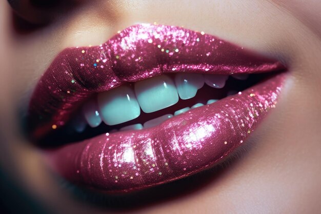 Foto os lábios de uma mulher com glitter