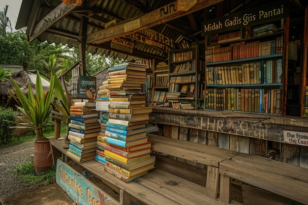 Foto os livros do autor indonésio pramoedya ananta toer foram lançados em 1954 e 1982.