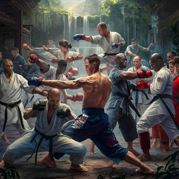 Foto os lutadores de artes marciais aperfeiçoam as suas habilidades.