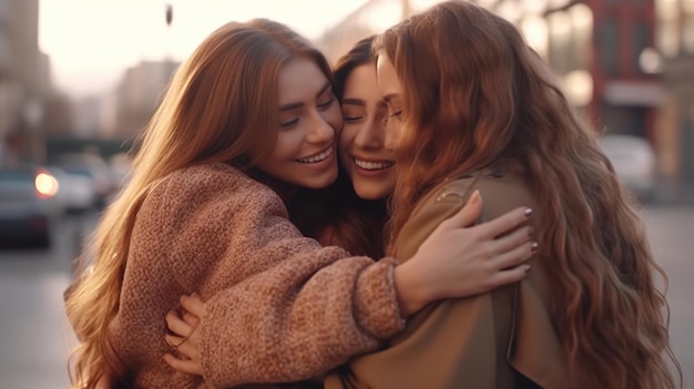 Foto os melhores amigos três linda mulher comendo sorvete na cidade