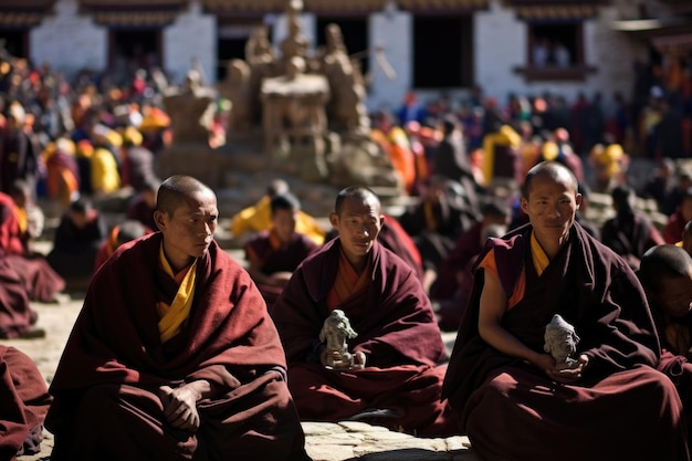 Os monges gelug celebram o festival mani rimdu em tengboche, no nepal