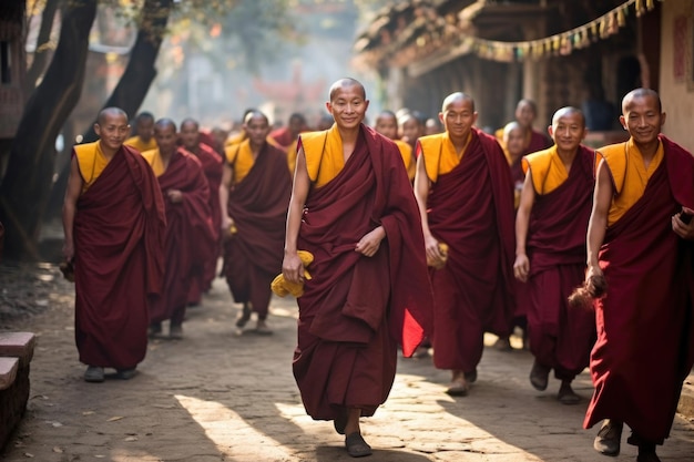 Foto os monges geluk pa celebram o festival de lhosar no mosteiro de shechen