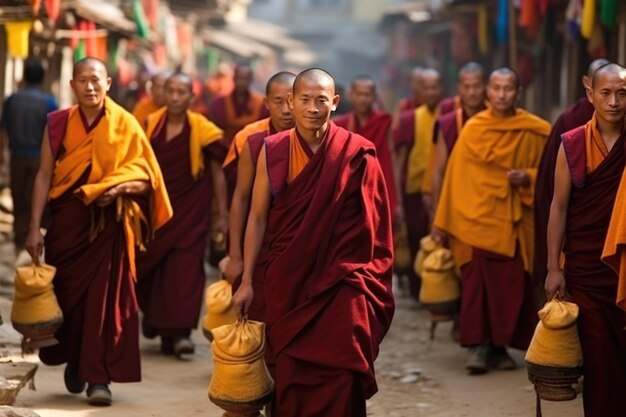 Foto os monges geluk pa celebram o festival de lhosar no mosteiro de shechen