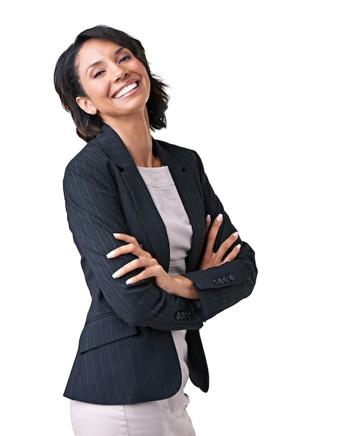 Os negócios nunca foram melhores. Retrato de estúdio de uma empresária bem sucedida posando contra um fundo branco.