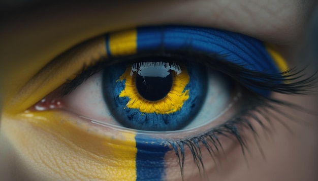 Os olhos da menina abrem com a bandeira da UcrâniaGenerative AI