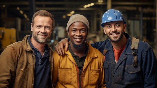 Foto os operários da fábrica trabalham felizes juntos ia generativa