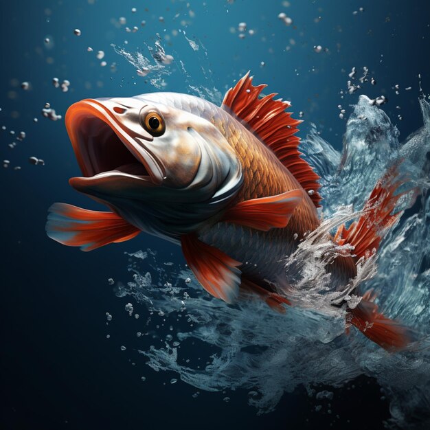Os peixes exibem um movimento vibrante saltando das ondas da água do mar Para as mídias sociais