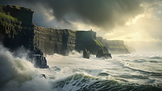 Os penhascos de Moher Irlanda penhascos dramáticos ondas quebrando Criado com tecnologia de IA generativa