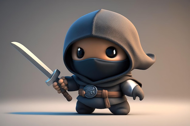 Os pequenos guerreiros Mini Fighting Ninjas lutando com precisão e habilidade com espada gerada por IA