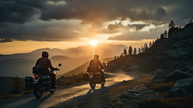 Foto os pilotos do horizon visualizam a emoção da aventura de motociclismo