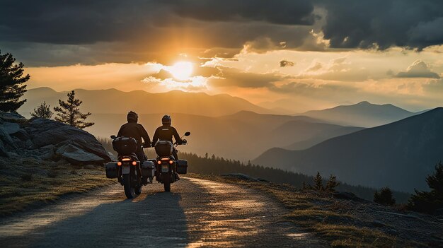 Foto os pilotos do horizon visualizam a emoção da aventura de motociclismo