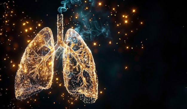 Os pulmões dos fumantes em fumaça e os cigarros em coletas de cigarros e podres destruíram os pulmões dos pacientes. Pulmões cancerosos. Estilo de vida não saudável.