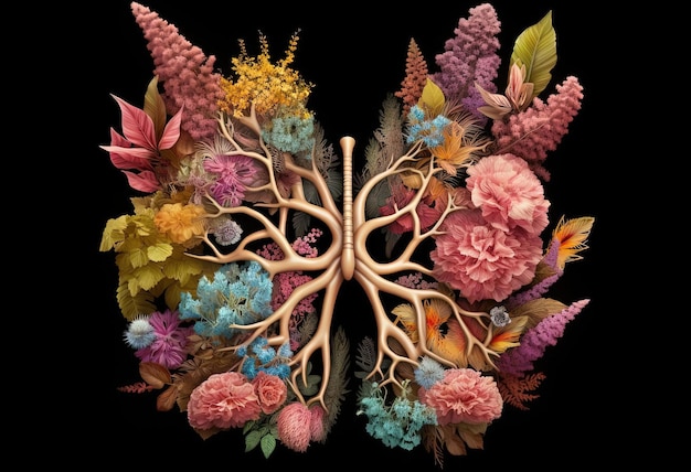 os pulmões em uma forma impressa em 3D com flores