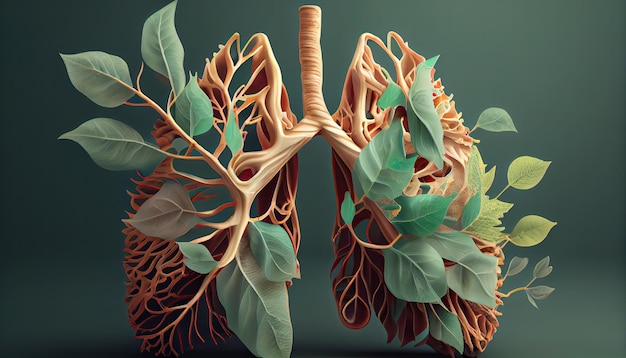 Os pulmões humanos são feitos de galhos de árvores com folhas conceito de Forma Orgânica e Metáfora Dia da Terra a importância de amar a natureza