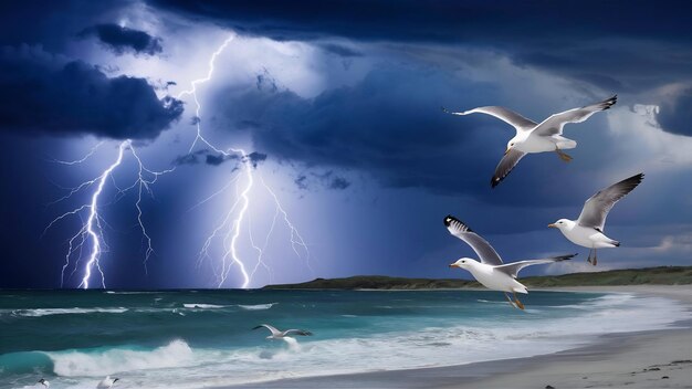 Foto os relâmpagos e os trovões assustam a tempestade de verão.