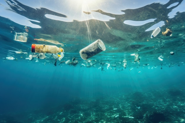 Foto os resíduos plásticos no oceano representam uma grave ameaça ambiental que põe em perigo a vida marinha e os ecossistemas