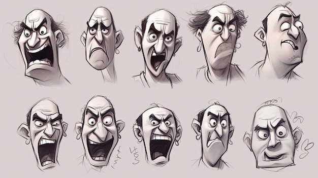 Os rostos dos personagens de desenhos animados